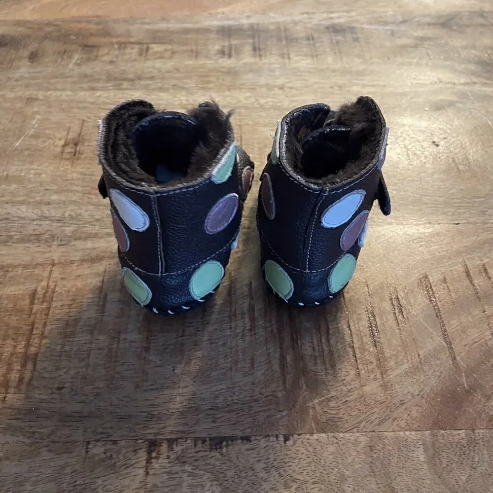 Pediped Boots Shoes Giselle Polka Dot Soft Sole Faux Fur Lined 0-6 Months Brown